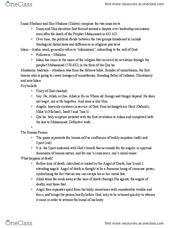 CAS RN 106 Lecture Notes - Lecture 21: Tawhid, Israfil, Heavenly Creatures thumbnail