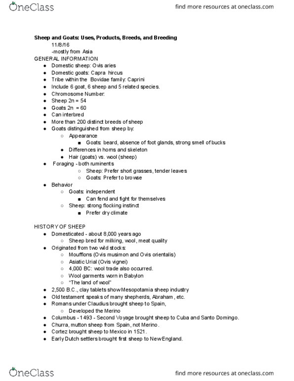 ANSC 1001 Lecture Notes - Lecture 19: Dorper, Nigerian Dwarf Goat, Felt thumbnail