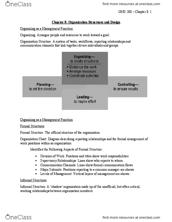 GMS 200 Chapter Notes - Chapter 8: Strategic Management, Habitat, Work Unit thumbnail