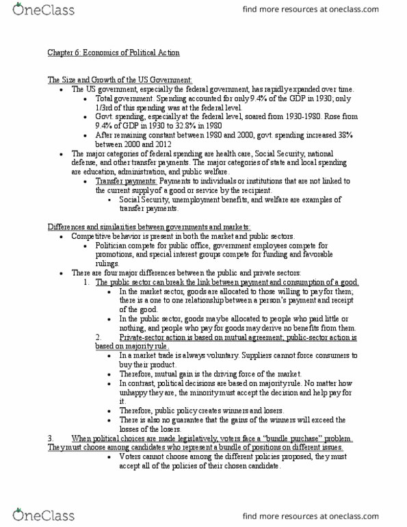 ECON 103 Chapter Notes - Chapter 6: Majority Rule, Government Spending, Government Failure thumbnail