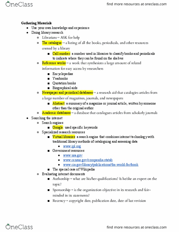 COMS 101 Chapter 7: COMS 101 Gathering Materials: Chapter 7 thumbnail