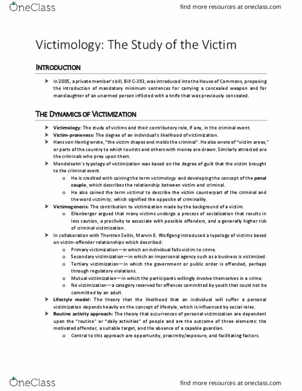 SOCI 2520 Chapter Notes - Chapter 8: Victim Impact Statement, Extortion, Victims Family thumbnail