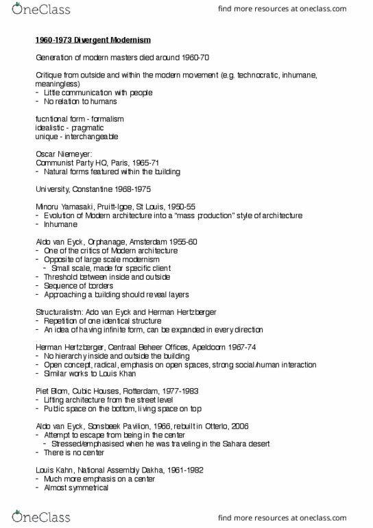 JAV131H1 Lecture Notes - Lecture 6: Aldo Van Eyck, Minoru Yamasaki, Centraal Beheer thumbnail