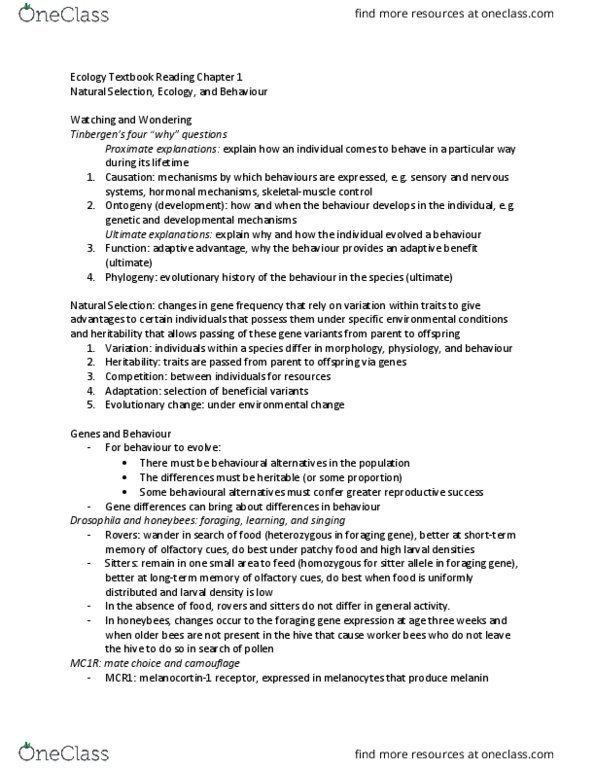 LIFESCI 3C03 Chapter Notes - Chapter 1: Melanin, Group Selection, Melanocortin 1 Receptor thumbnail