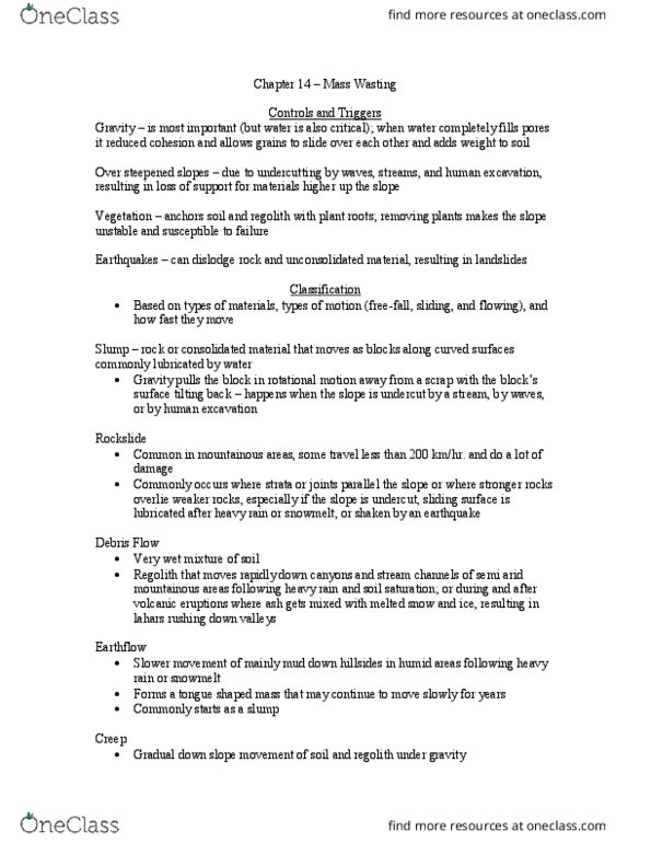 Earth Sciences 1022A/B Lecture Notes - Lecture 14: Solifluction, Water Content, Regolith thumbnail