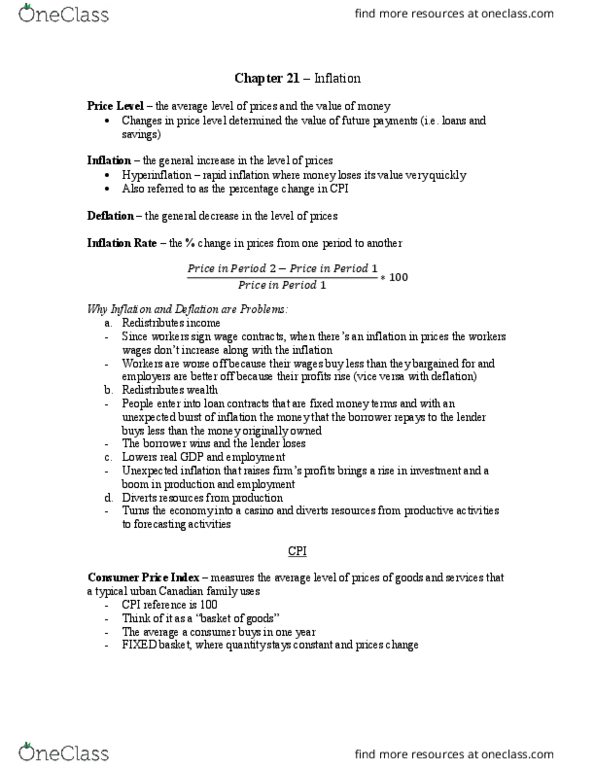 Economics 1022A/B Chapter Notes - Chapter 21: Gdp Deflator, Deflation, Hyperinflation thumbnail