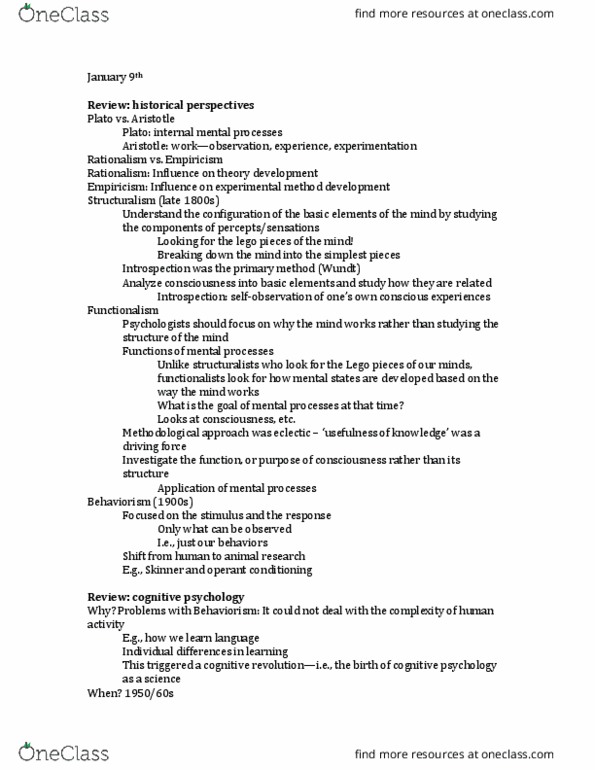 PSYC 213 Lecture Notes - Lecture 2: Wilhelm Wundt, Mental Chronometry, Empiricism thumbnail