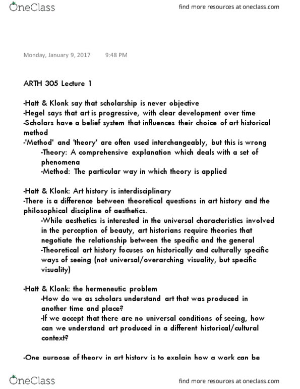 ARTH 305 Lecture Notes - Lecture 1: The Formalist, Historical Method, Art History thumbnail