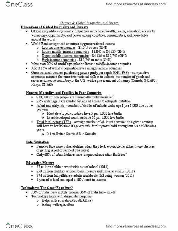 SOC 101 Chapter Notes - Chapter 8: Gross National Income, Core Countries, Numeracy thumbnail