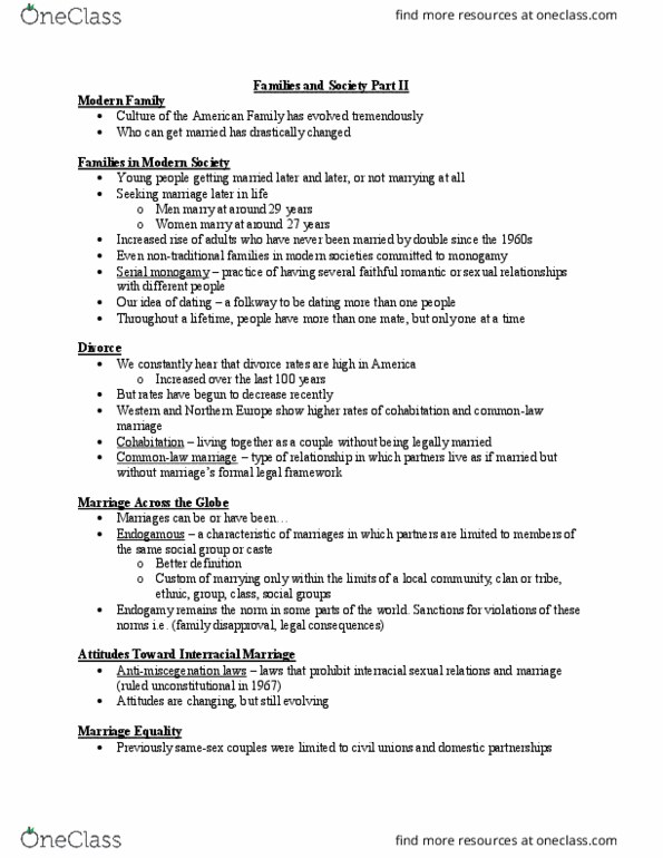 SOC 101 Lecture Notes - Lecture 12: Cognitive Dissonance, Endogamy, Monogamy thumbnail