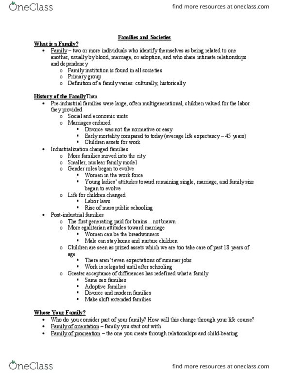 SOC 101 Lecture Notes - Lecture 11: Nuclear Family thumbnail