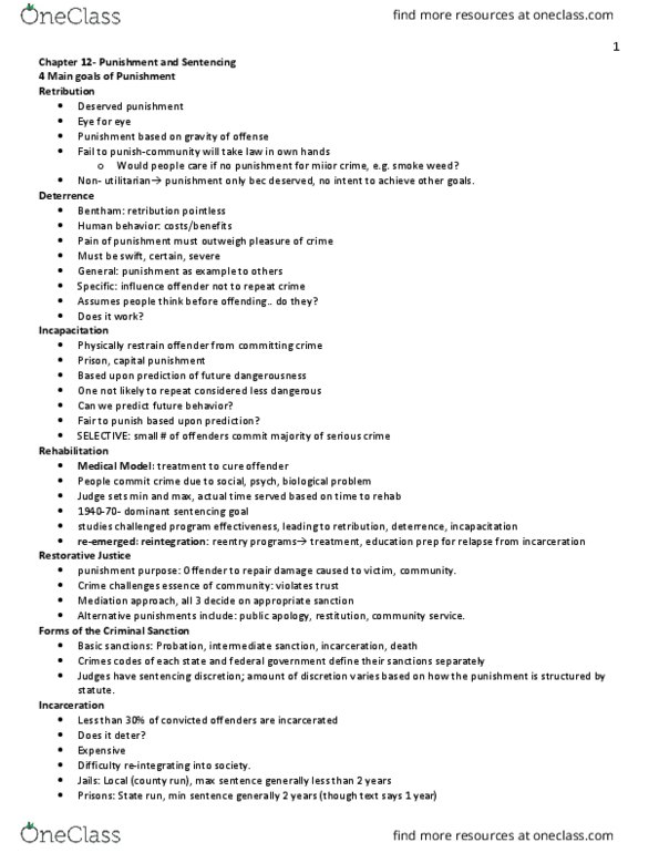 CJ 1001 Lecture Notes - Lecture 12: Prison Overcrowding, Human Behavior, Restorative Justice thumbnail