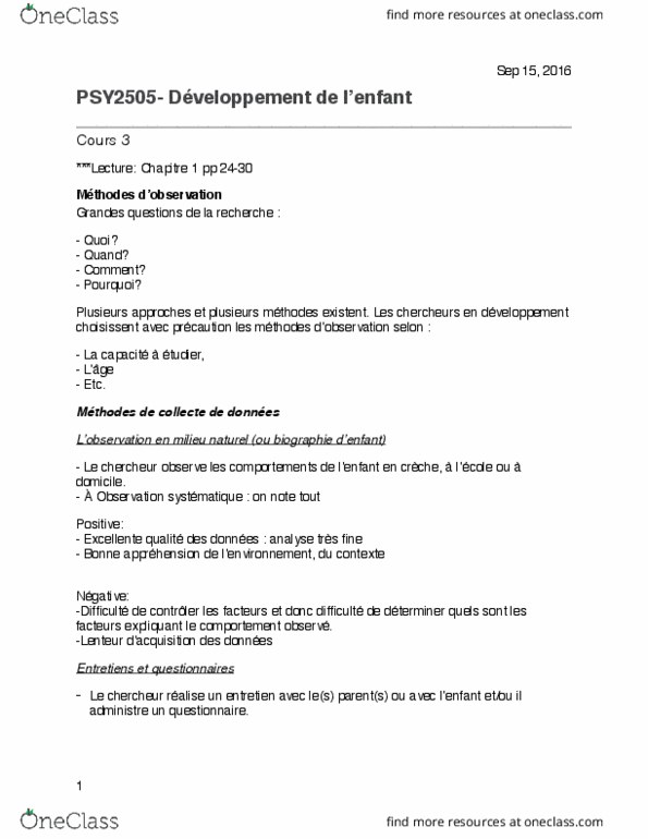 PSY 2505 Lecture 3: PSY2505 Lecture 3: Cours 3- Notes: Méthodes d'observation en développement thumbnail