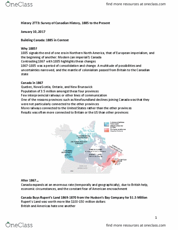 HISTORY 2TT3 Lecture Notes - Lecture 2: North-West Rebellion, Red River Colony, Indian Register thumbnail