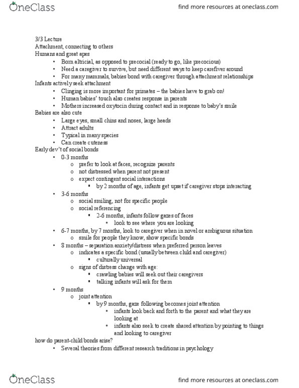 CAS PS 241 Lecture Notes - Lecture 4: Mental Model, Attachment Parenting, Longitudinal Study thumbnail