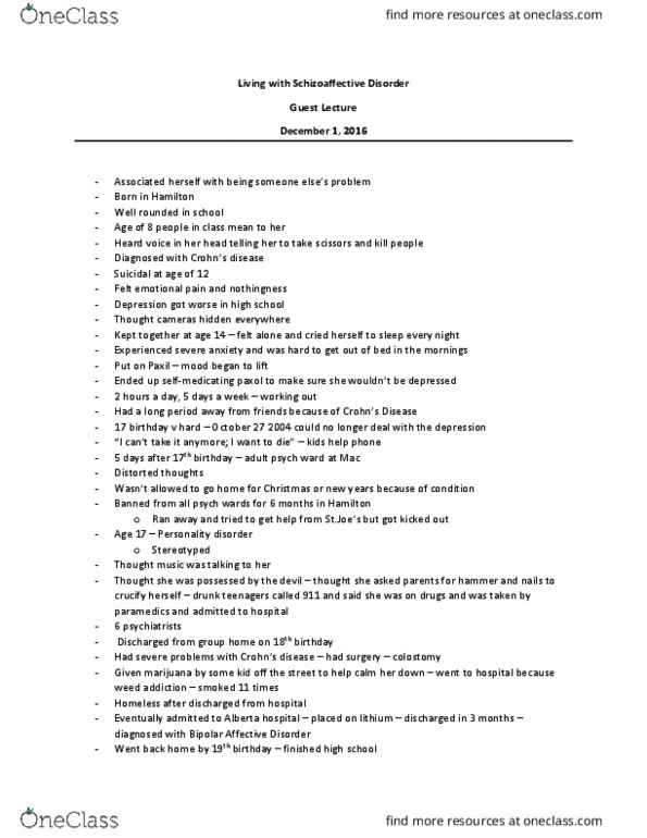 PSYCH 2AP3 Lecture Notes - Lecture 14: Bipolar Disorder, Schizoaffective Disorder, Colostomy thumbnail