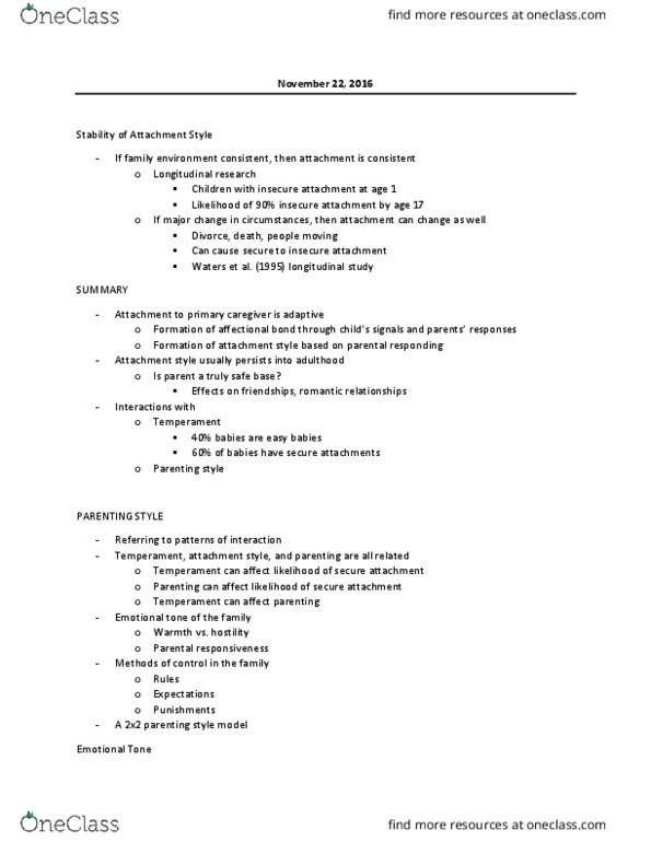 PSYCH 2AA3 Lecture Notes - Lecture 8: Parenting Styles, Longitudinal Study, Protective Factor thumbnail