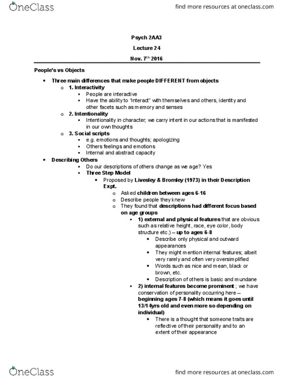 PSYCH 2AA3 Lecture Notes - Lecture 2: Intentionality, Psych thumbnail