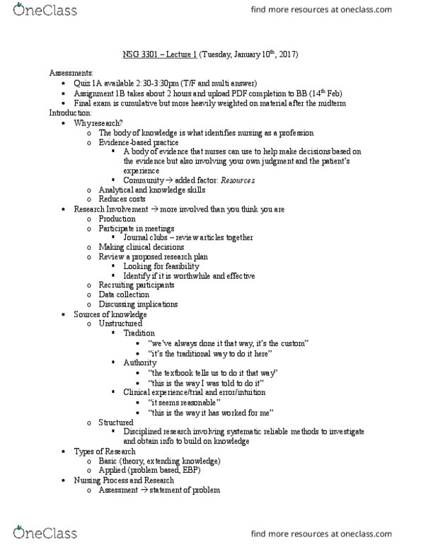 NSG 3301 Lecture Notes - Lecture 1: Operationalization, Sough, Cancer Pain thumbnail