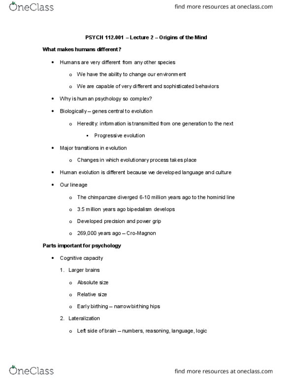 PSYCH 112 Lecture Notes - Lecture 2: Emotional Affair, Orthogenesis thumbnail