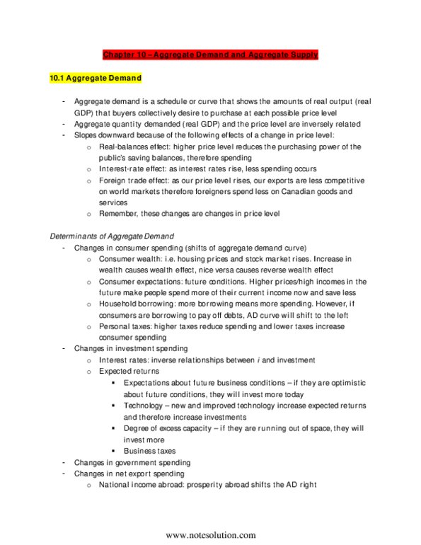 ECN 204 Chapter Notes - Chapter 10: Aggregate Demand thumbnail