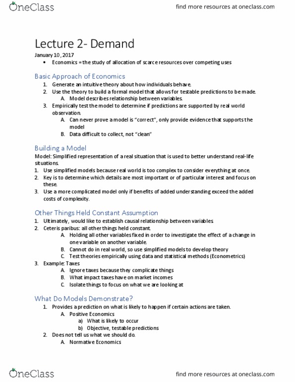 ECON 101 Lecture Notes - Lecture 2: Econometrics, Economic Surplus, Ceteris Paribus thumbnail