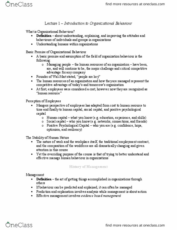 Management and Organizational Studies 2181A/B Lecture Notes - Lecture 1: Human Relations Movement, Reward System, Thomas Kuhn thumbnail