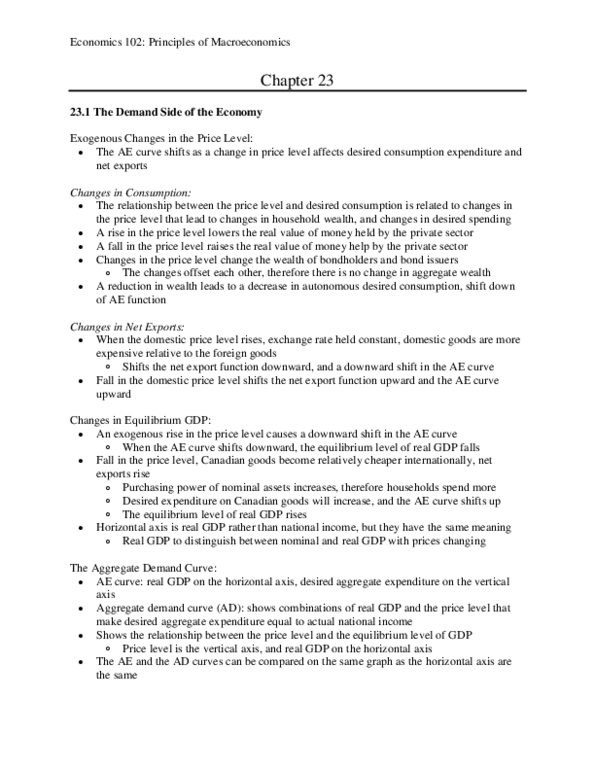 ECON 102 Chapter Notes - Chapter 23: Aggregate Demand, Aggregate Supply thumbnail