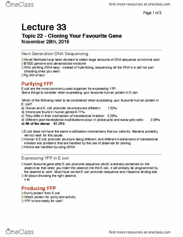 Microbiology and Immunology 2500A/B Lecture Notes - Lecture 33: Gene Knockout, Escherichia Coli, Dna Sequencing thumbnail