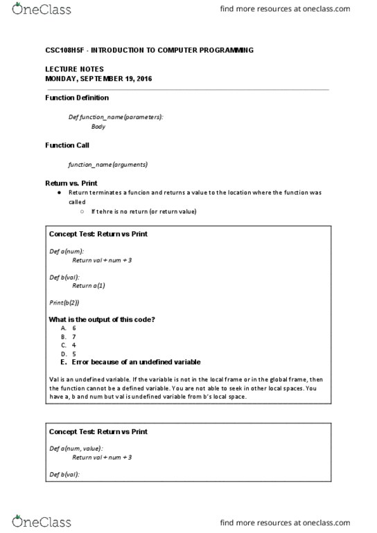 CSC108H5 Lecture 5: Function and Function Output thumbnail