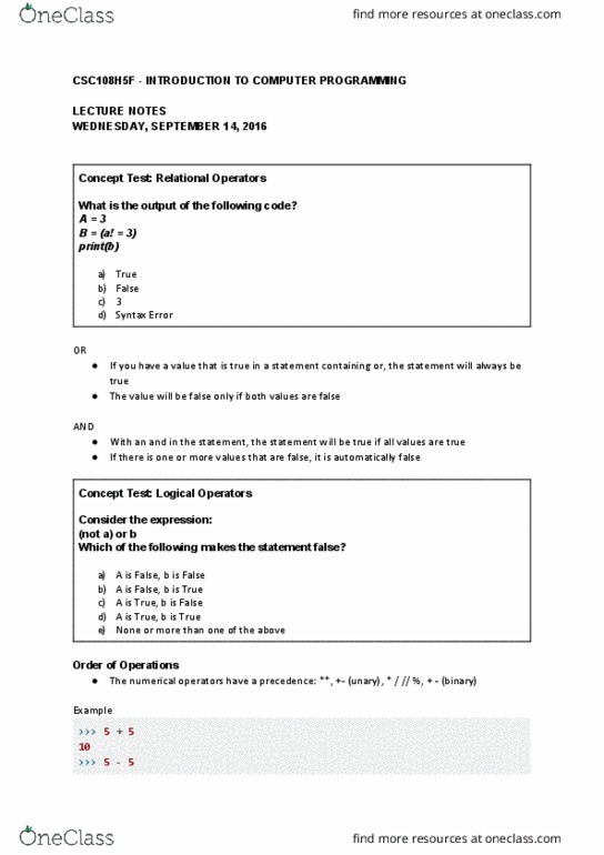 CSC108H5 Lecture Notes - Lecture 4: Memory Address thumbnail