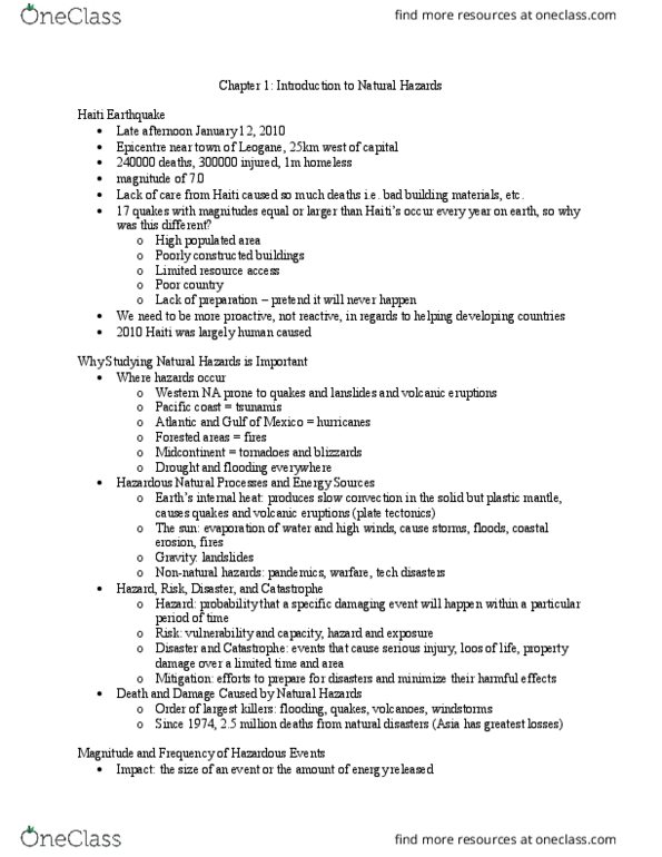 GG231 Chapter Notes - Chapter 1: Emergency Management, Metamorphic Rock, Hydrosphere thumbnail