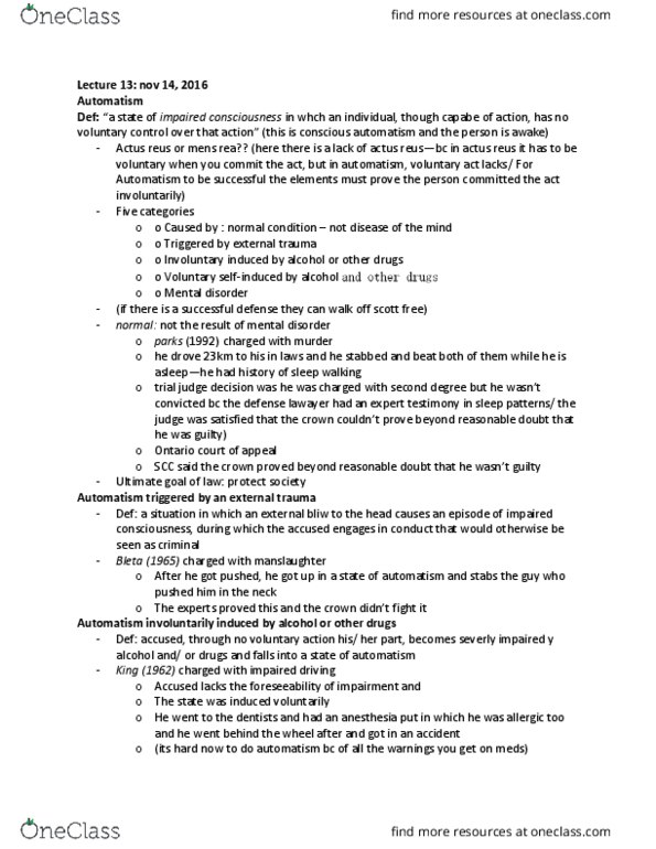 CRM 2300 Lecture Notes - Lecture 13: Mens Rea, Dazed, Actus Reus thumbnail