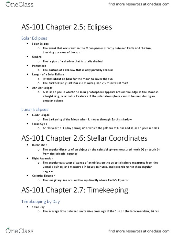 AS101 Chapter Notes - Chapter 2: Photosphere, Declination, Right Ascension thumbnail