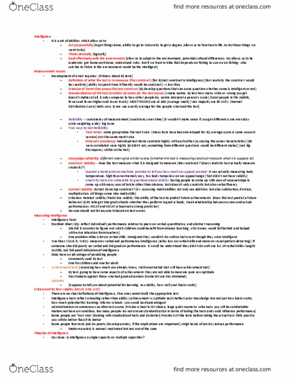 Psychology 1000 Lecture Notes - Lecture 1: Internal Consistency, Private School, Motivation thumbnail