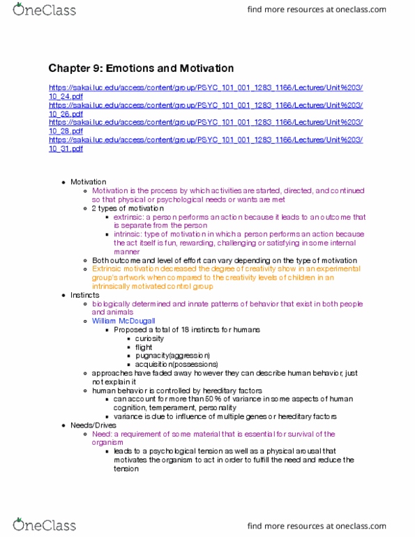 PSYC 101 Lecture Notes - Lecture 9: Self-Actualization, Leptin, Homeostasis thumbnail