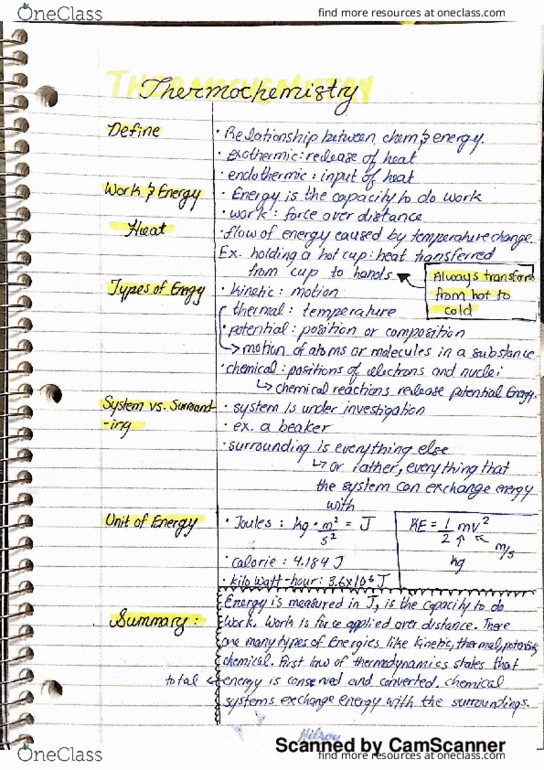 CHY 103 Chapter 6: thermochemistry notes thumbnail