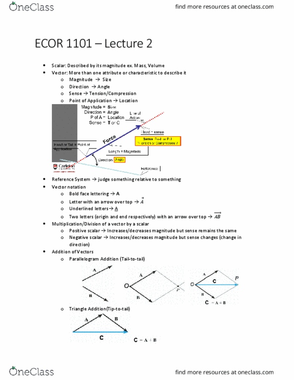 ECOR 1101 Lecture Notes - Lecture 2: Vector Notation, Euclidean Vector, Parallelogram thumbnail