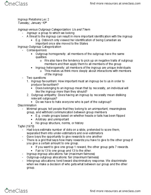 PSYCH 3CD3 Lecture Notes - Lecture 2: Dependent And Independent Variables, Classical Conditioning, Henri Tajfel thumbnail