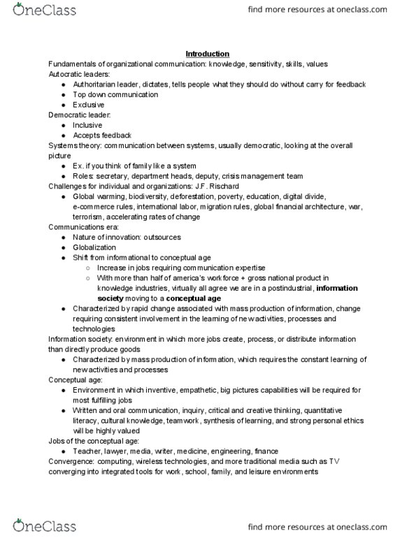 CMN 2148 Lecture Notes - Lecture 1: Information Society, Organizational Communication, Global Warming thumbnail