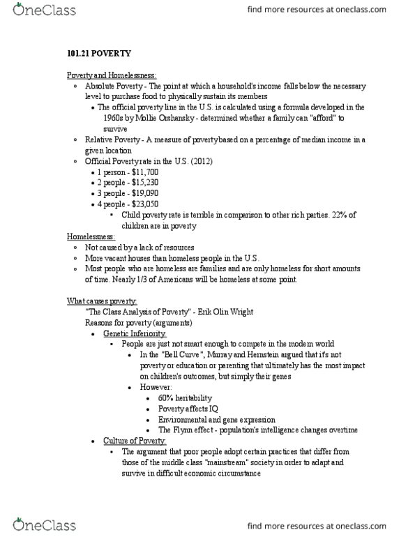 SOCI 101D Lecture Notes - Lecture 21: Herbert J. Gans, Heritability, Mollie Orshansky thumbnail