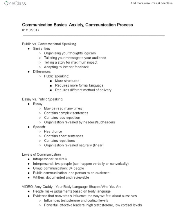 COMS 102 Lecture 1: Communication Basics, Anxiety, Communication Process thumbnail