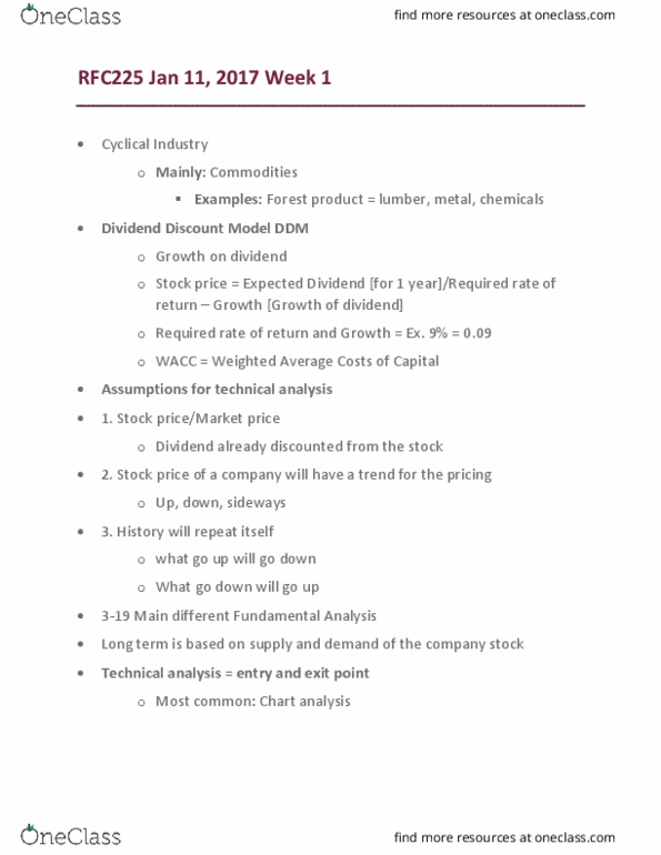 Business Administration - Financial Planning RFC225 Lecture Notes - Lecture 1: Dividend Discount Model, Forest Product, Technical Analysis thumbnail