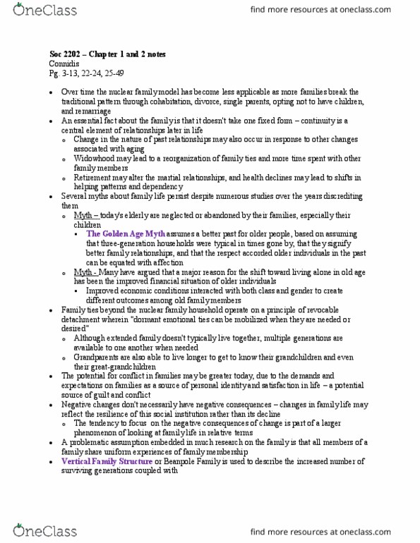 Sociology 2202 Chapter Notes - Chapter 1-2: Nuclear Family, Parental Controls thumbnail