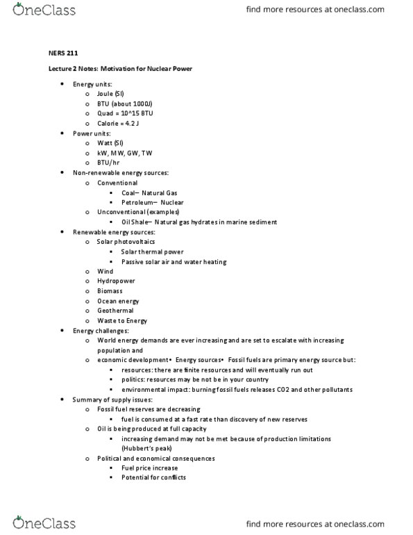 NERS 211 Lecture Notes - Lecture 2: Uranium Mining, Fossil Fuel, Passive Solar Building Design thumbnail