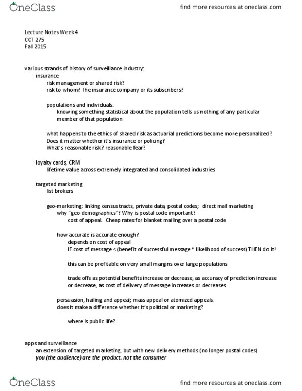 CCT275H5 Lecture Notes - Lecture 4: Google Analytics, Google Earth, Geomarketing thumbnail