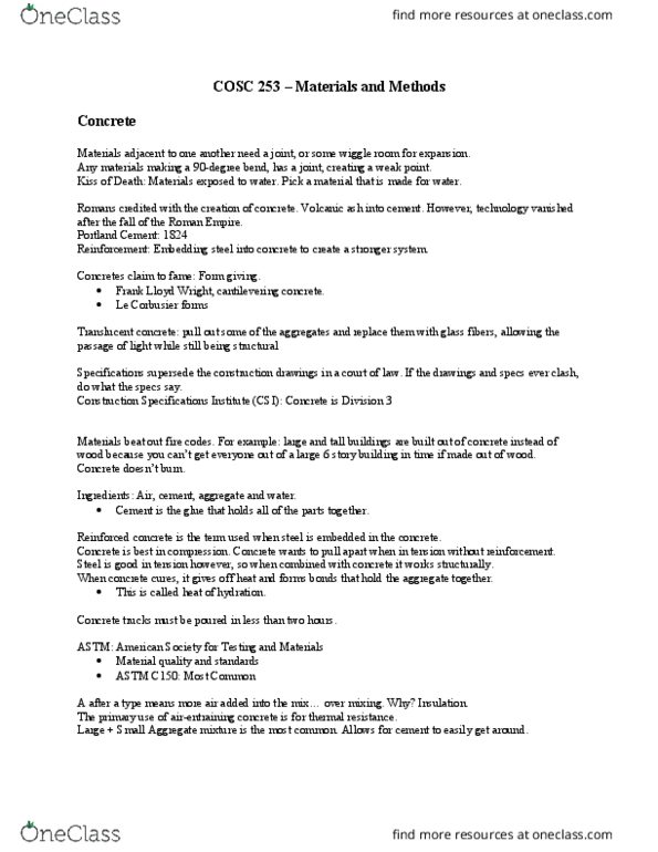 COSC 253 Lecture Notes - Lecture 3: Construction Specifications Institute, Rebar, Cabinetry thumbnail