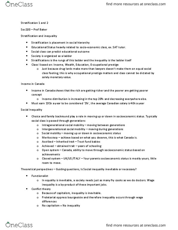 SOC100H5 Lecture Notes - Lecture 5: Dependency Theory, Social Inequality, Modernization Theory thumbnail