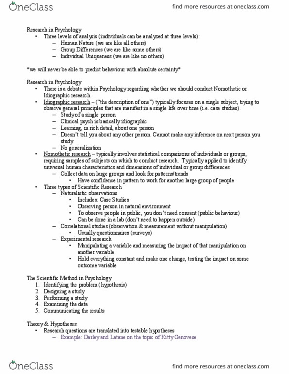 PSYC 1001 Lecture Notes - Lecture 3: Scatter Plot, Descriptive Statistics, Nomothetic thumbnail