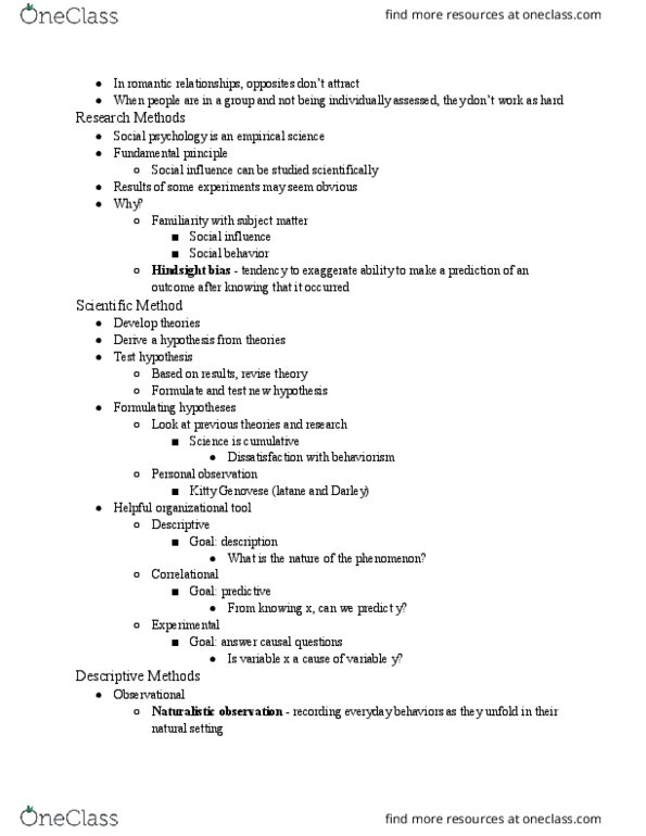 PSYCH 280 Lecture Notes - Lecture 2: Hindsight Bias, Behaviorism, Internal Validity thumbnail